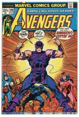 Avengers 109 Vf/nm 9.  0 Ow/white Pages Marvel 1973