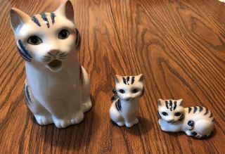 Blue Tabby Cat Pitcher & Salt & Pepper Art Henriksen Imports Porcelain Japan