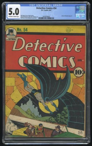 Detective Comics 54 Cgc 5.  0 Vg/fn Ow/w Pgs (d.  C.  8/41) Classic Golden Age Cover