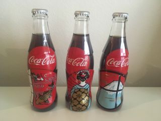 Set Of 3 Coca Cola Bottles Happy Year Scenes Japan Limited Edition