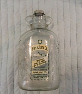 Vintage 1/2 Gallon Home Juice Co Double Handle Glass Bottle Grapefruit Drink