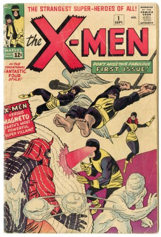 X - Men 1 Vg - 3.  5 Ow/white Pages Origin & 1st App.  X - Men & Magneto Marvel 1963