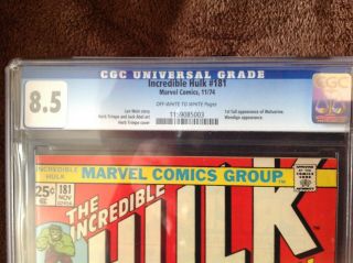 CGC The Incredible Hulk 181 8.  5 1st appearance Wolverine 2