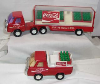 2 Vintage Metal Buddy L Coca - Cola Trucks - Semi With Coke Bottles - Japan