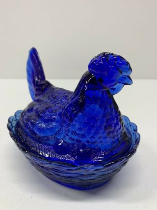Split Tail Cobalt Blue Glass Hen Chicken on Nest Basket 3