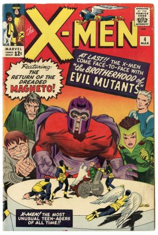 X - Men 4 Fn,  6.  5 White Pages 1st App.  Brotherhood Of Evil Mutants Marvel 1964