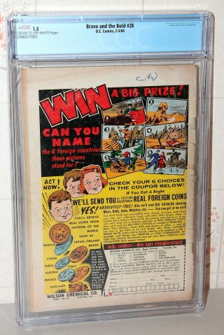 Brave and the Bold 28 Silver Age 1st App.  Justice League DC Comic 1960 CGC 1.  5 2