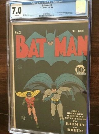 Batman 3 CGC 7.  0 WHITE PAGES 1st Catwoman in costume KEY ISSUE L@@K 2