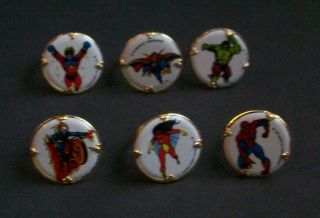 Set Of 6 Marvel Character Metal Rings - 1970s Vintage