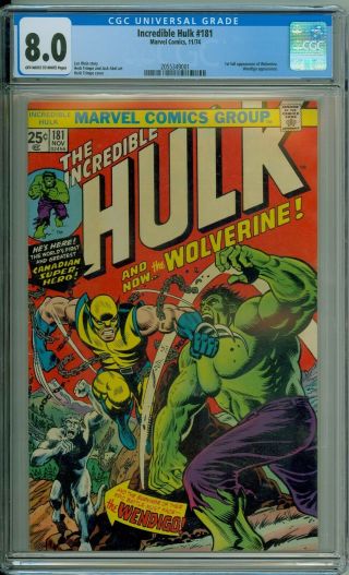 The Incredible Hulk 181 Cgc 8.  0 Vf Ow/w 1st App Wolverine / Perfect Centering