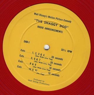 Disney Shaggy Dog Radio Spot Announcements 12 " Lp Album Disc Red Vinyl