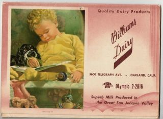 1954 Calendar Williams Dairy 3600 Telegraph Oakland,  Cal San Joaquin Valley Milk