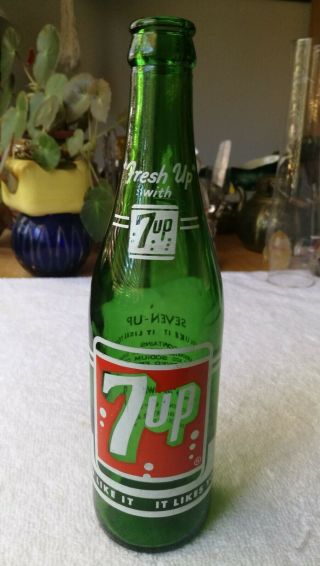 Vtg 1960s Seattle - Tacoma - Washington Green 12 Oz 7up Soda Advertising Bottle