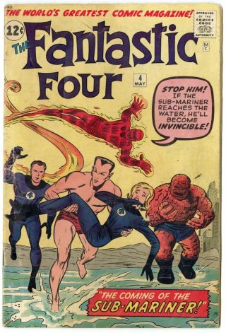 Fantastic Four 4 G/vg 3.  0 1st Silver Age Sub - Mariner Marvel 1962