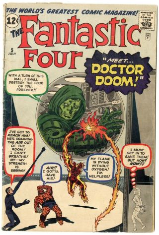 Fantastic Four 5 Fr/g 1.  5 1st App.  Dr.  Doom Marvel 1962