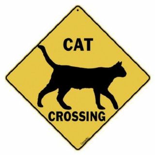 Cat Silhouette Metal Crossing Sign 16 1/2 " X 16 1/2 " Diamond Shape Usa 311