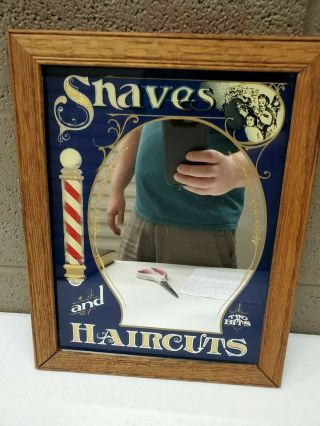 Vintage Barber Shop Mirror Shave And A Haircut Two Bits (d23)
