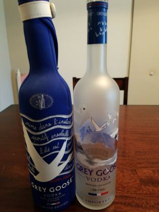 Grey Goose France Vodka Frosted 750ml Bottles With Blue Koozie Limited Edition