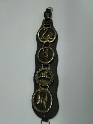 Vintage Brass Horse Bridal 4 Medallions On Strap