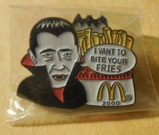 Mcdonalds European Dracula I Vant To Bite Your Fries Enamel Pin 2000 Rare