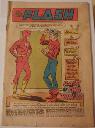 The Flash 123 September 1961 Dc Coverless 1st G.  A Flash In S.  A.  Key Issue