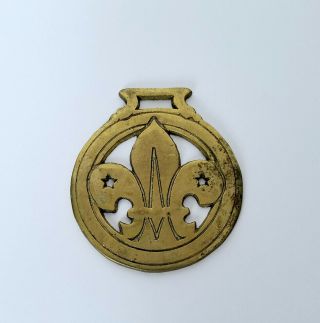 Vintage Horse Harness Solid Brass Medallion Fleur De Lis & Stars