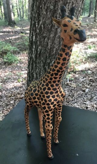 African Giraffe Leather Wrapped 20” Tall Figurine Statue Handmade