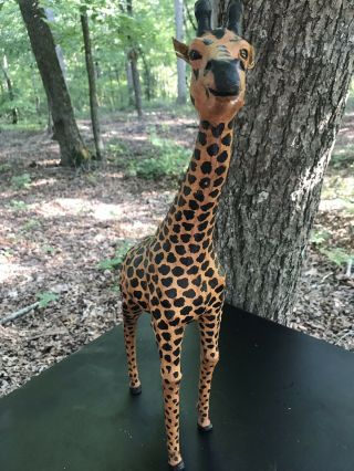 African Giraffe leather wrapped 20” tall figurine statue handmade 2