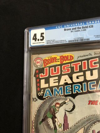 Brave and the Bold 28 CGC 4.  5 VG,  1st App Justice League of America DC 1960 3
