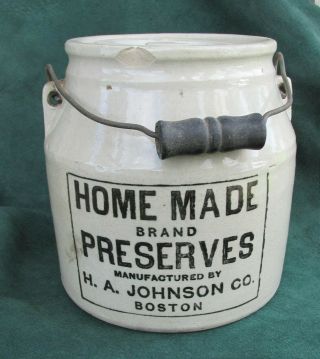 Home Made Brand Preserves Stoneware Crock With Lid & Handle