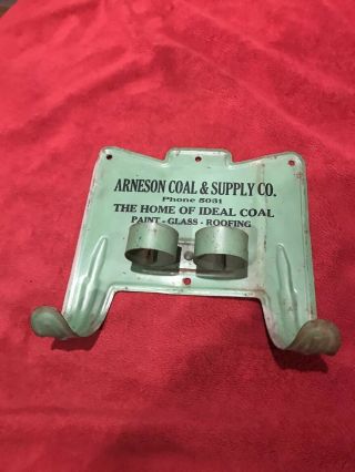 Vintage Advertising Double Broom Holder,  Arneson Coal & Supply,  Phone 5061.