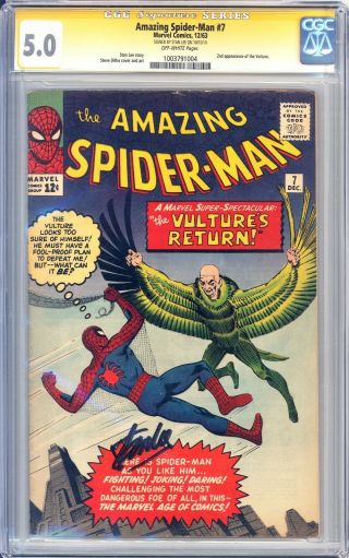 Spider - Man 7 Cgc 5.  0 - 2nd App Of Vulture Signed Stan Lee Ss