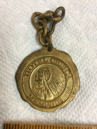 Antique Hotel Chisca Memphis Cast Brass Key Fob With Native American Indian Logo