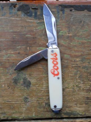 Vintage Coors Beer Pocket Knife Rare 2 Blade Breweriana Advertising VG, 2