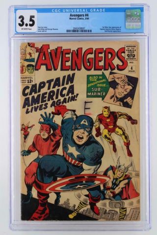 Avengers 4 - Ccg 3.  5 Vg - Marvel 1964 - 1st S.  A.  App Captain America
