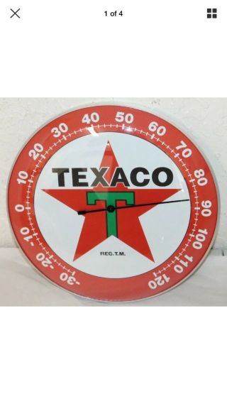Texaco Oil Gas Thermometer 12” Round Glass Dome Sign Vintage Style