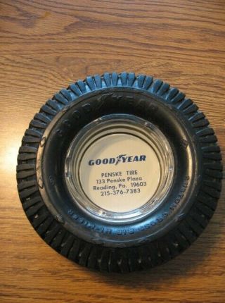 10050 Vintage Goodyear Custom Cross Rhm Tire Ashtray “penski Tire” Glass Tray