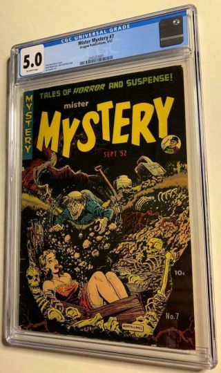 Mister Mystery 7,  1952,  Aragon,  Cgc 5.  0,  Mortellaro Grave/skeleton/babe Cover
