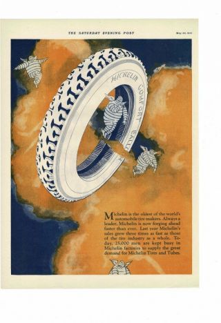 Vintage 1925 Michelin Tire Man Flying Around A Tire With Angel Wings Ad Print