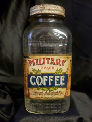 Vintage Rare Military Coffee 1lb Jar Packed By Nave Mccord Merc Co.  St.  Joe Mo.