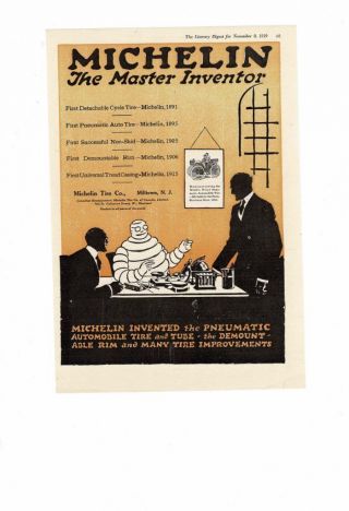 Vintage 1924 Michelin Man Master Inventor Behind Desk Business Men Shop Ad Print