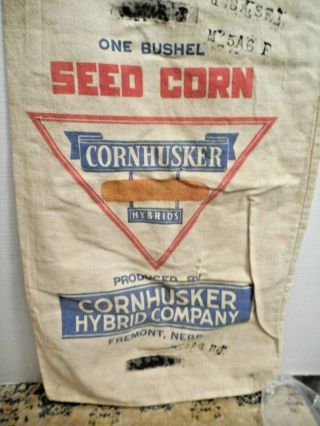 Vintage Cornhusker Hybrid Seed Corn Cloth Sack Bag Fremont Ne Nebraska Farm Adv