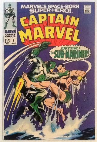 Captain Marvel 4 Fn,  6.  5 Marvel Comic 1968 Sub - Mariner