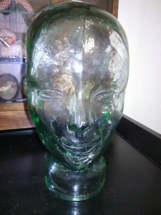 Vintage Clear Green Glass Mannequin Head (life Size) Hat,  Wig,  Scarf Display