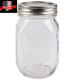 Ball Regular Mouth Clear Glass 16oz Pint Mason Jar Canning Jellies Jams (1 Jar)