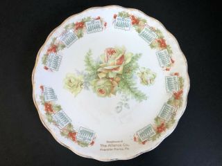 Antique The Alliance Co.  Franklin Forks Pa Mcnicol Calendar Plate Roses