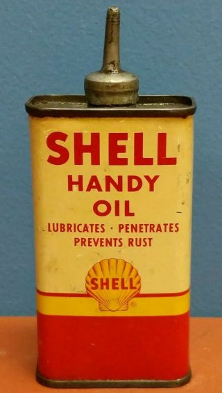 Vintage Shell Brand Handy Oil 4 Oz.  Lead Top Oiler Gas & Oil Advertising