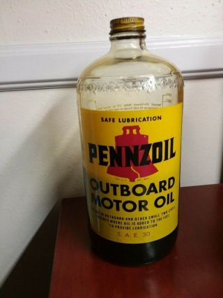 Vintage Glass Bottle Pennzoil Outboard Motor Oil