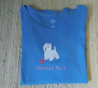 Westie West Highland Ladies Blue Tee Westie With Heart Rule