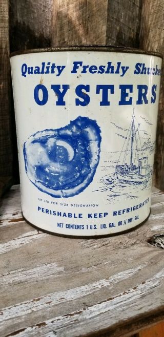 Vintage Gallon Oyster Can Callis Seafood Millenbeck Va No.  27